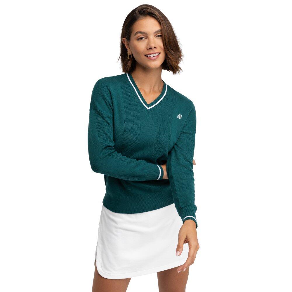 Damski sweter golfowy z dzianiny z dekoltem w serek Siroko Gimme Teal