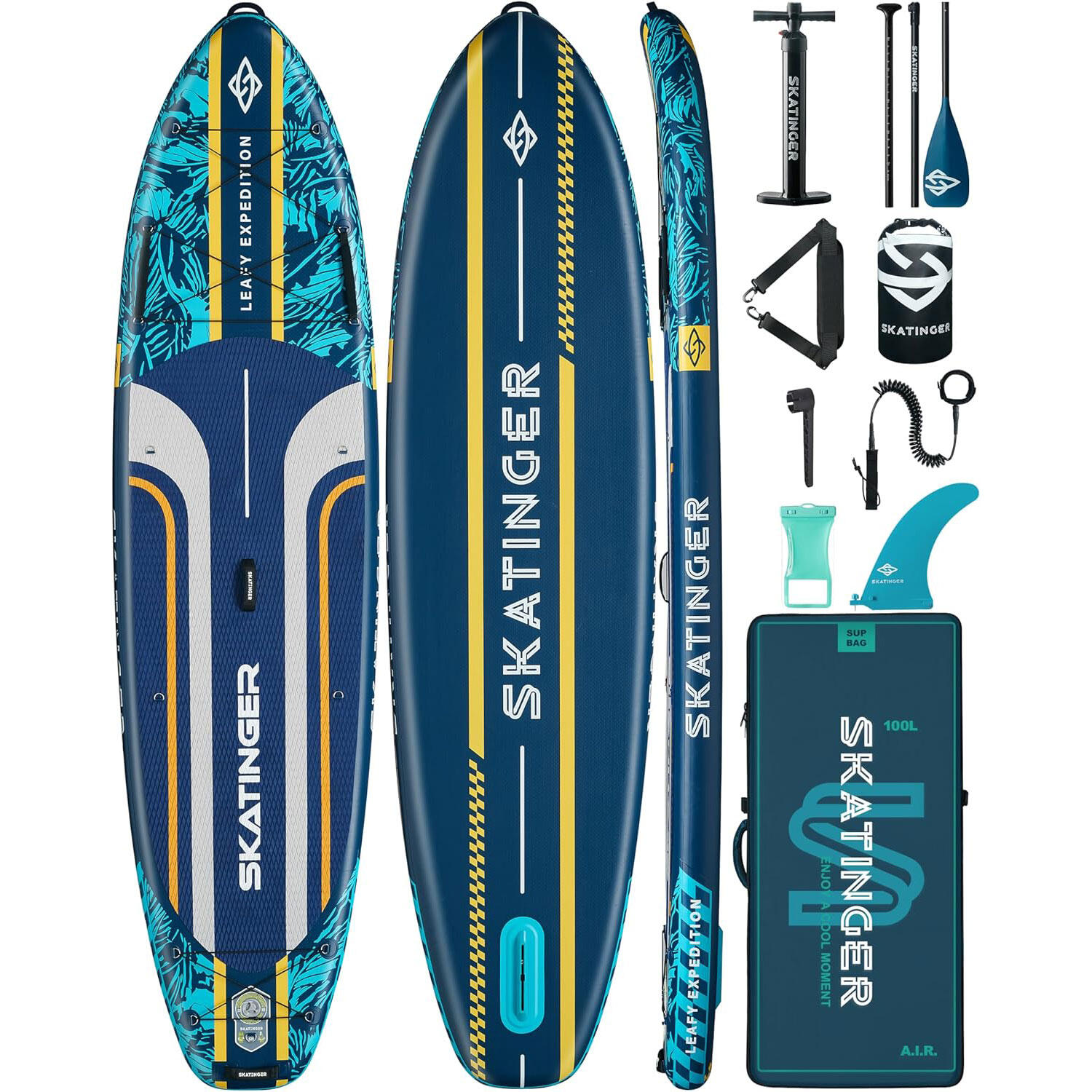 Deska SUP SKATINGER Leafy Expedition Blue 350x89x15 cm (11'6''), akcesoria