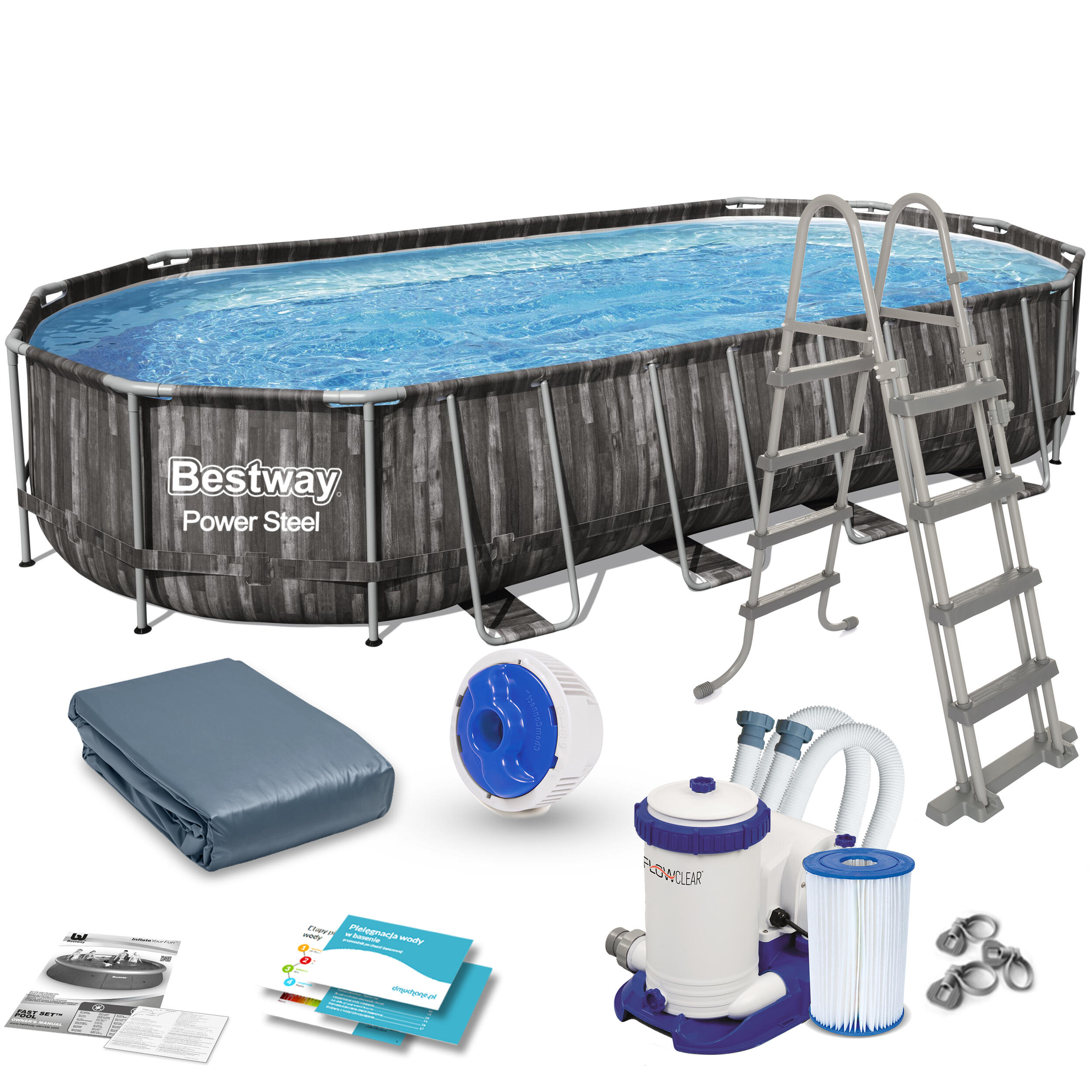 Basen stelażowy do ogrodu Bestway 732 x 366 x 122 cm zestaw 12w1