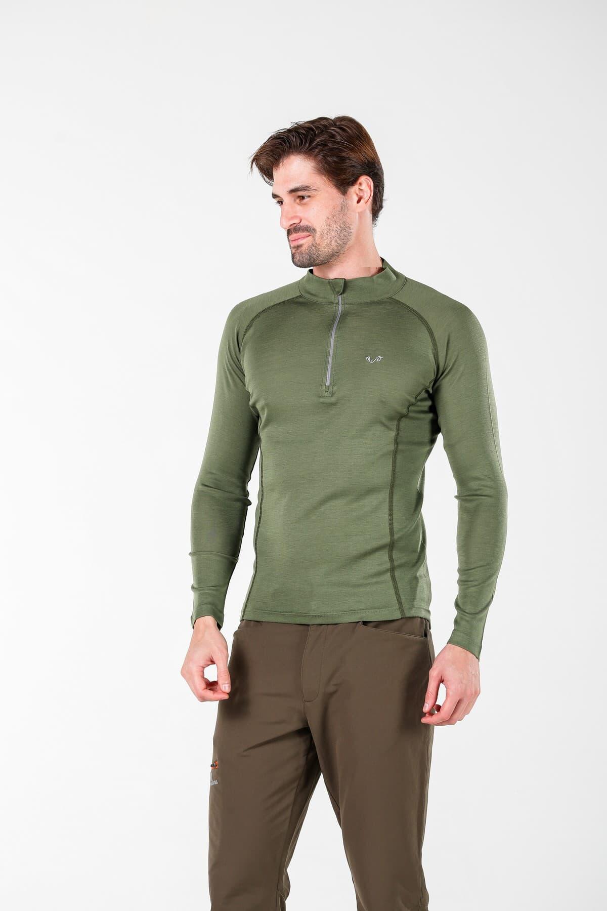 Astro - męska koszulka 100% wełna merino z zamkiem YKK(195 g/m²)M,Ciemnozielony