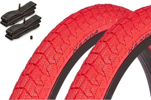Zestaw opon BMX KENDA 20 cali x 1,95 cala czerwony + dętka AV
