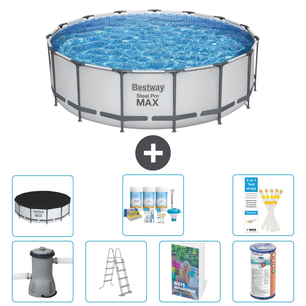 BESTWAY Basen Steel Pro MAX Okrągły - 488x122 cm - 8-częściowy S556