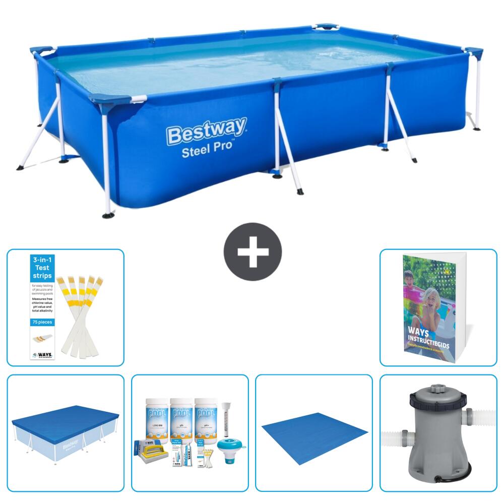 BESTWAY Basen Steel Pro Prostokątny - 300x201x66 cm - 7-częściowy S77