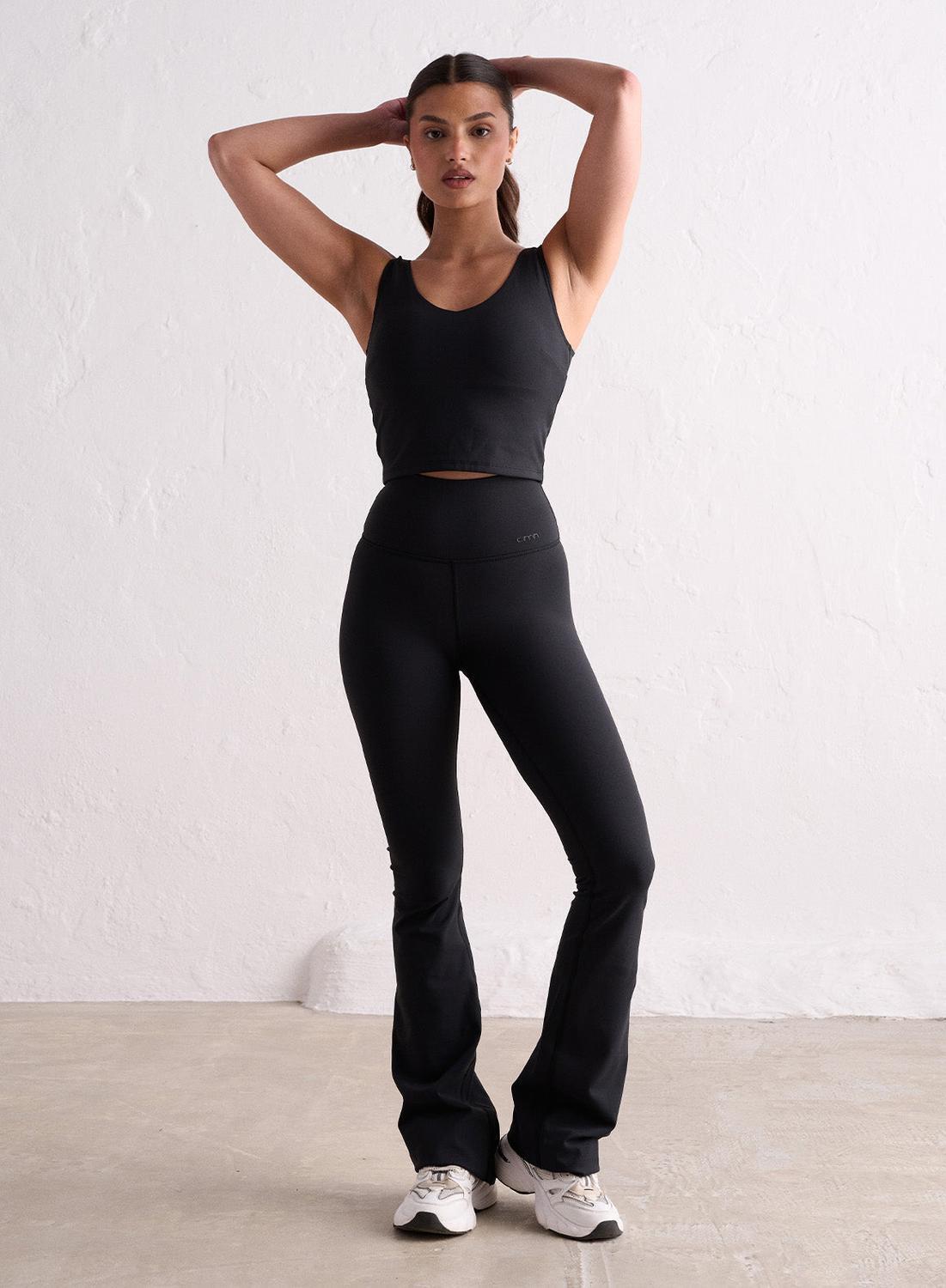 Damskie legginsy rozszerzane nogawki, wysoki stan, squat proof Sense czarny