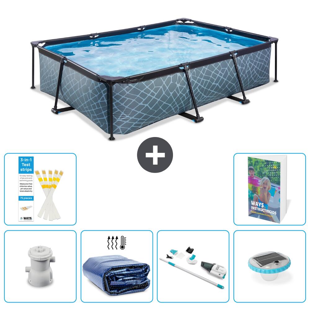 EXIT TOYS Basen Prostokątny - Efekt kamienia - 300x200x65 cm - 7-częściowy S204
