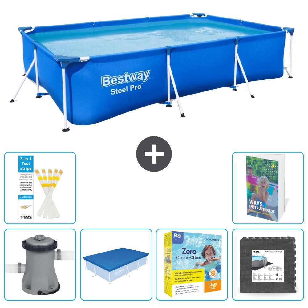 BESTWAY Basen Steel Pro Prostokątny - 300x201x66 cm - 7-częściowy S259