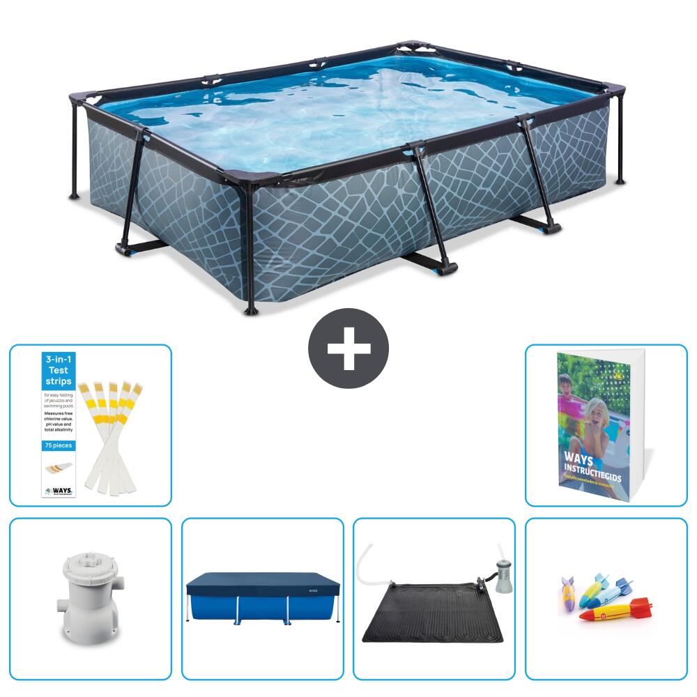 EXIT TOYS Basen Prostokątny - Efekt kamienia - 300x200x65 cm - 7-częściowy S211