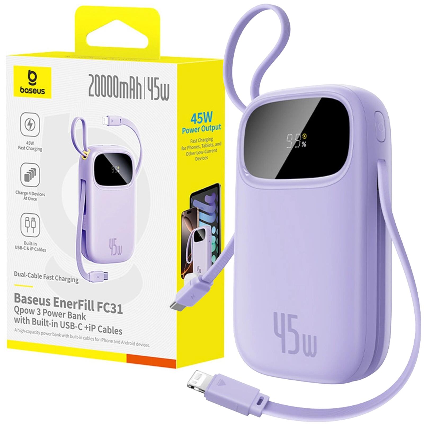 Powerbank Baseus 20000mAh 45W USB-C USB-A kable lightning USB-C
