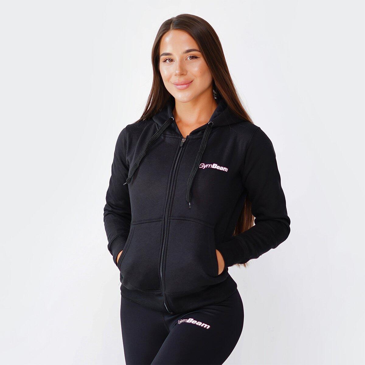 Bluza damska fitness z kapturem czarna Zipper Hoodie