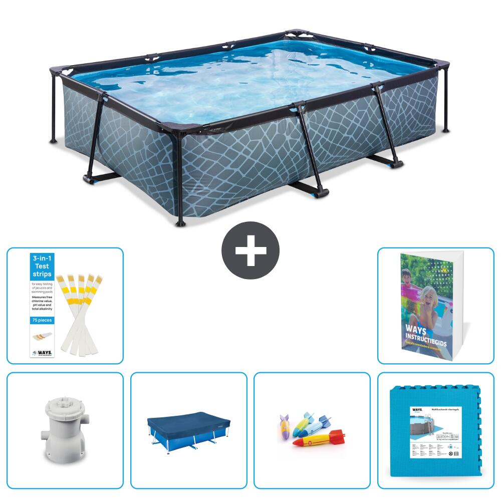 EXIT TOYS Basen Prostokątny - Efekt kamienia - 300x200x65 cm - 7-częściowy S222