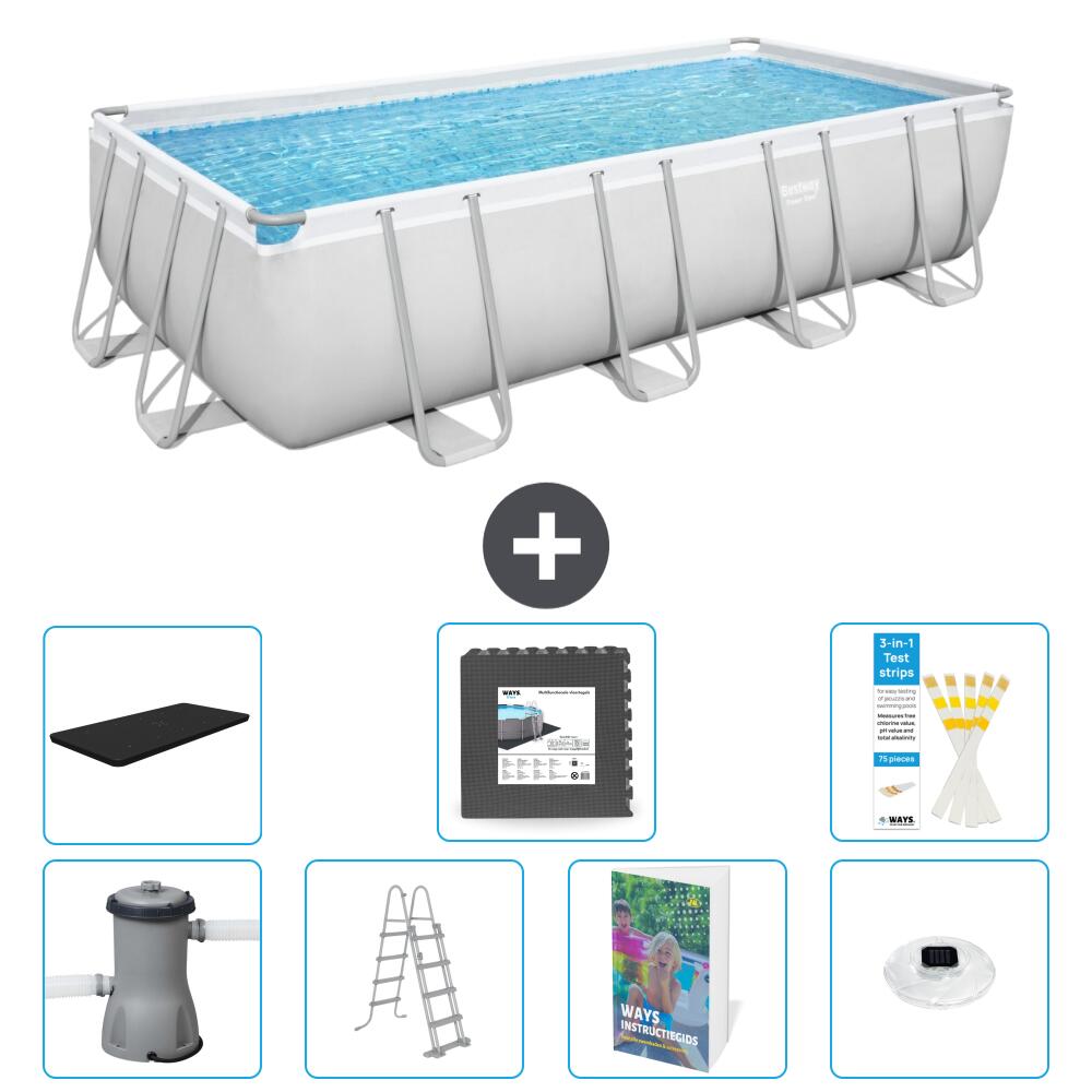 BESTWAY Basen Power Steel Prostokątny - 488x244x122 cm - 8-częściowy S608