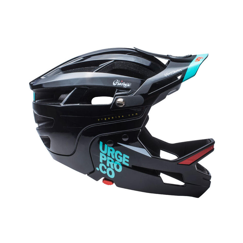 Czarny kask MTB Gringo de la Pampa z odpinaną osłoną podbródka.