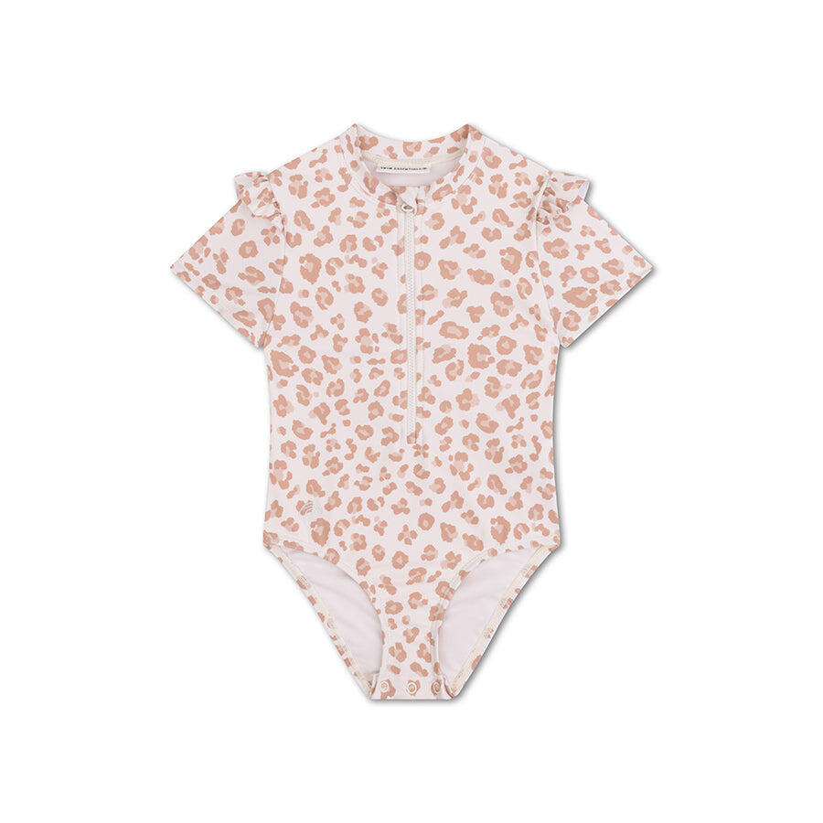 Swim Essentials Swimsuit Girls With Short Sleeves - Beige - Leopard