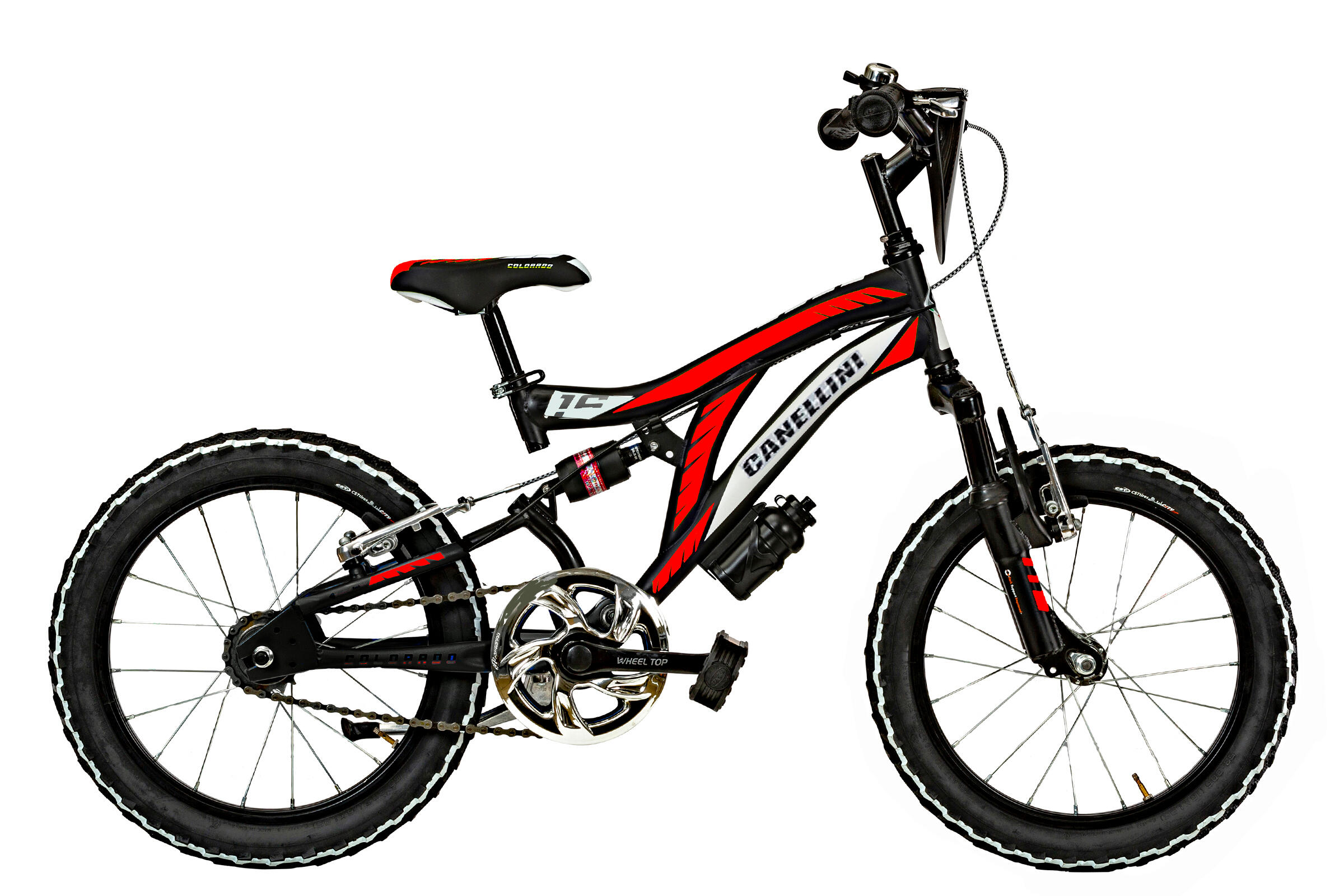 Rower Dziecięcy MTB Canellini COLORADO 16 z pełnym zawieszeniem - Czarny/Czw.