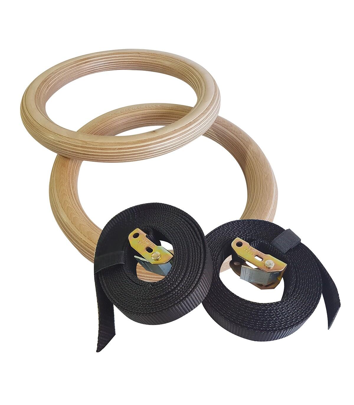 Kółka gimnastyczne z pasami Sveltus Wooden Gym Ring