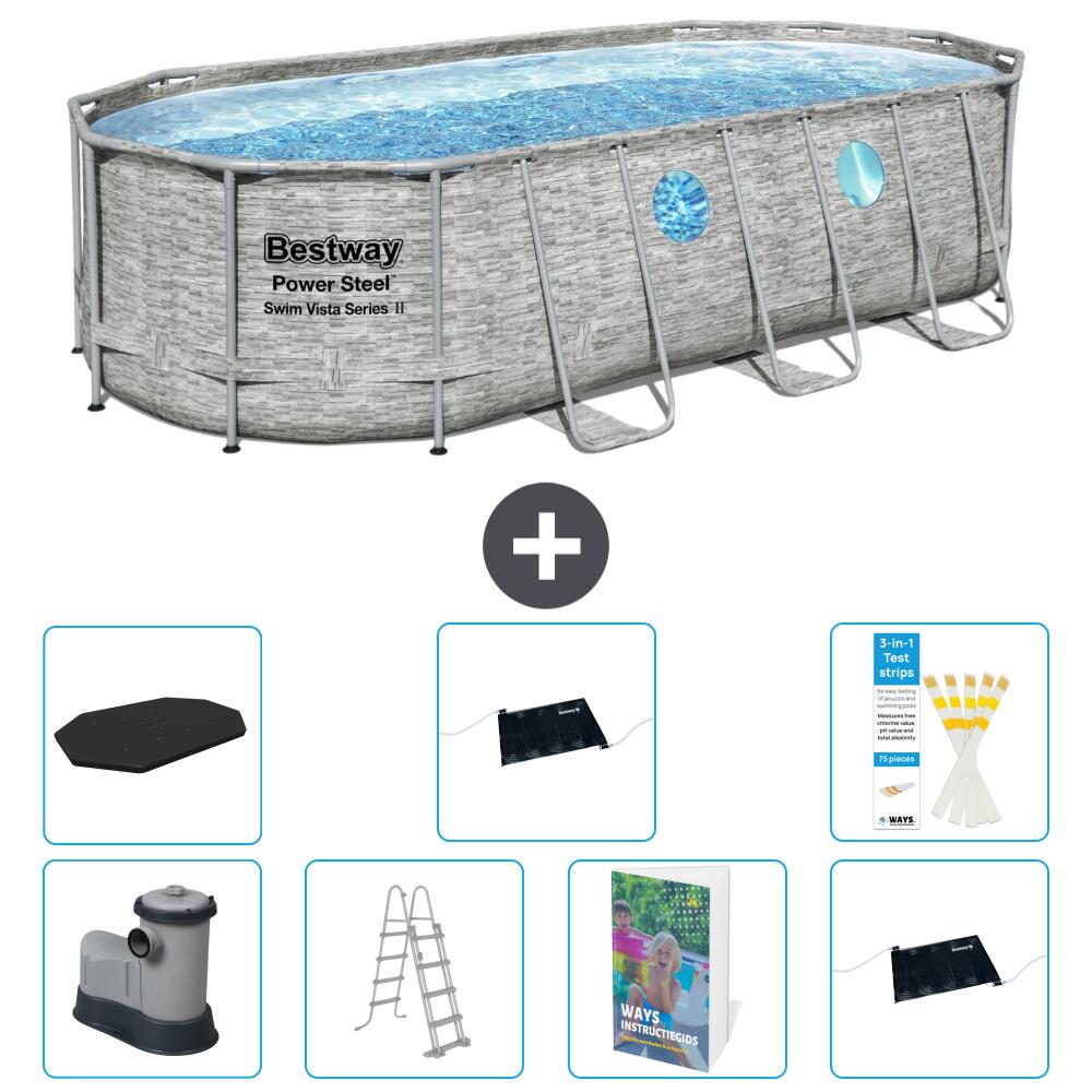 BESTWAY Basen Power Steel Owalny - 549x274x122 cm - 8-częściowy S562