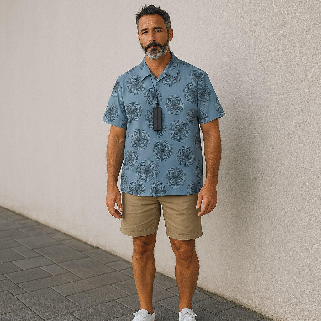 Antony Morato męska koszula z krótkim rękawem, niebieski wzór, bawełna, L