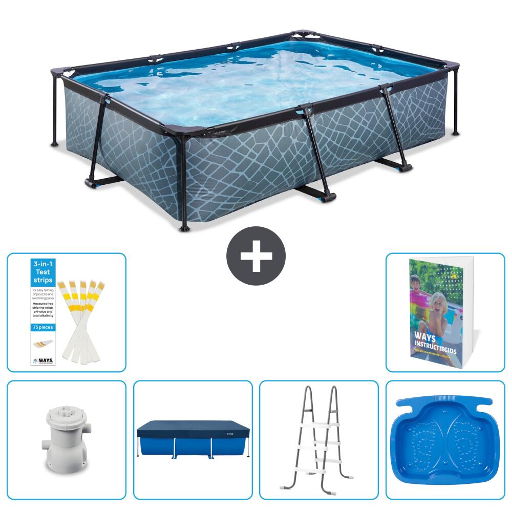 EXIT TOYS Basen Prostokątny - Efekt kamienia - 300x200x65 cm - 7-częściowy S314