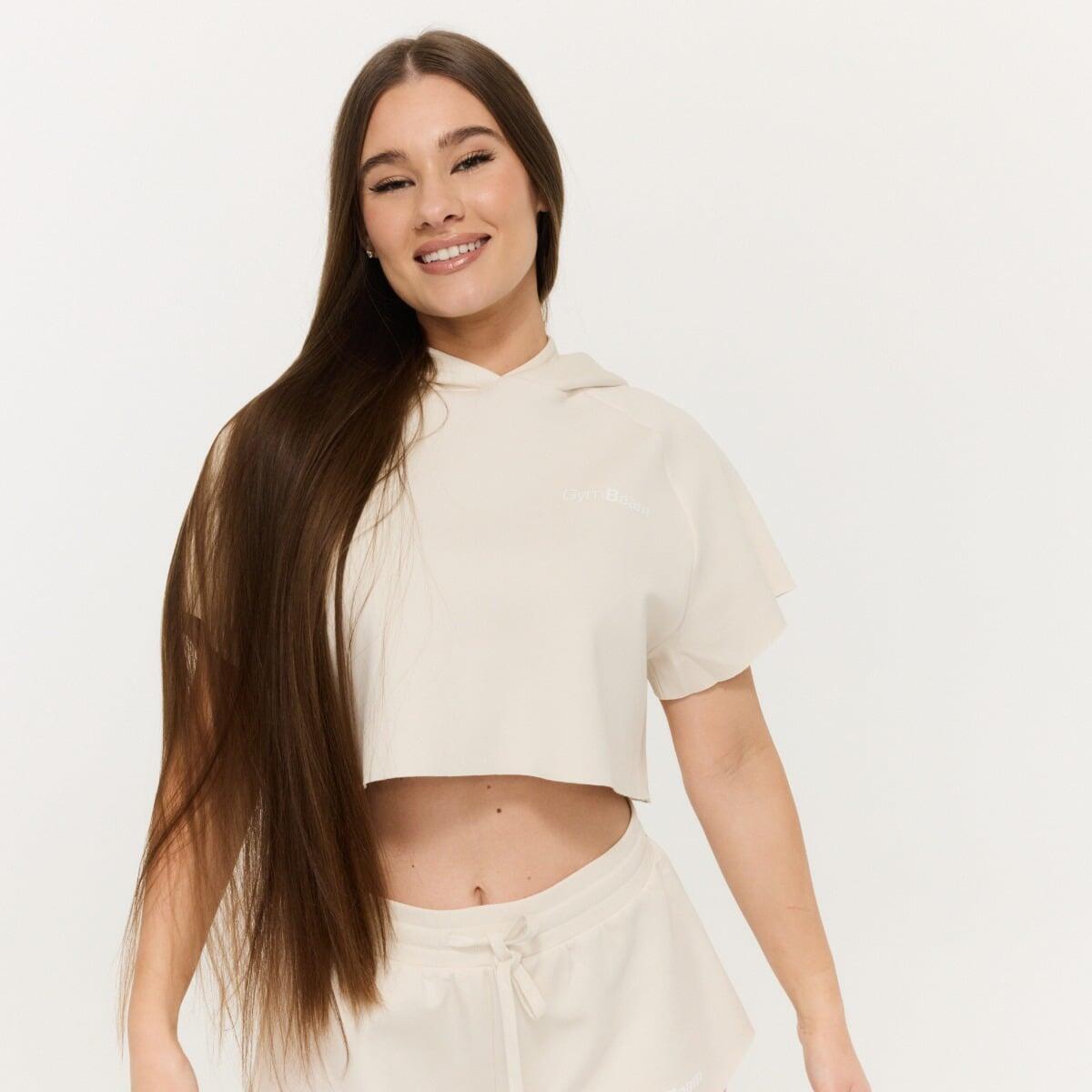 Bluza damska fitness z kapturem krótka Relay Cropped Pearl