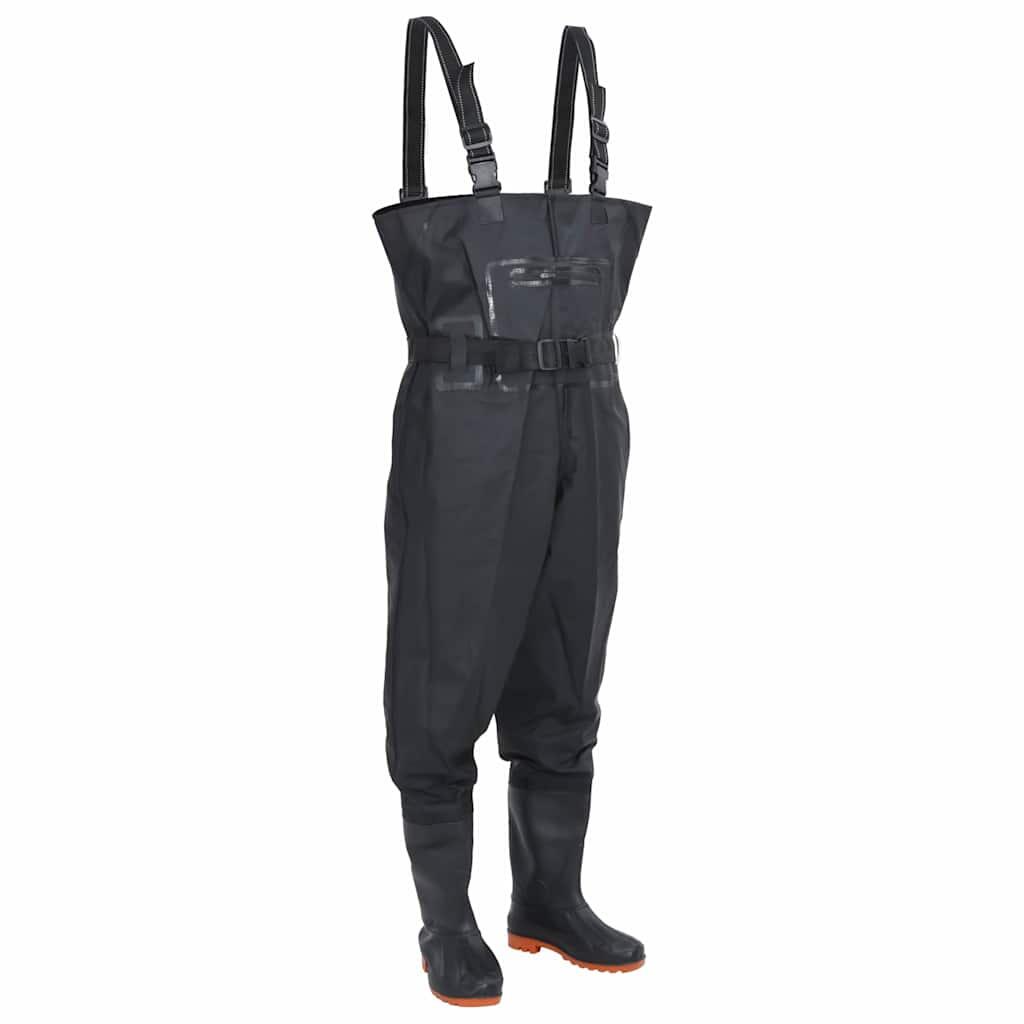 VidaXL Waders z wbudowanymi butami i paskiem rozmiar 46 czarny