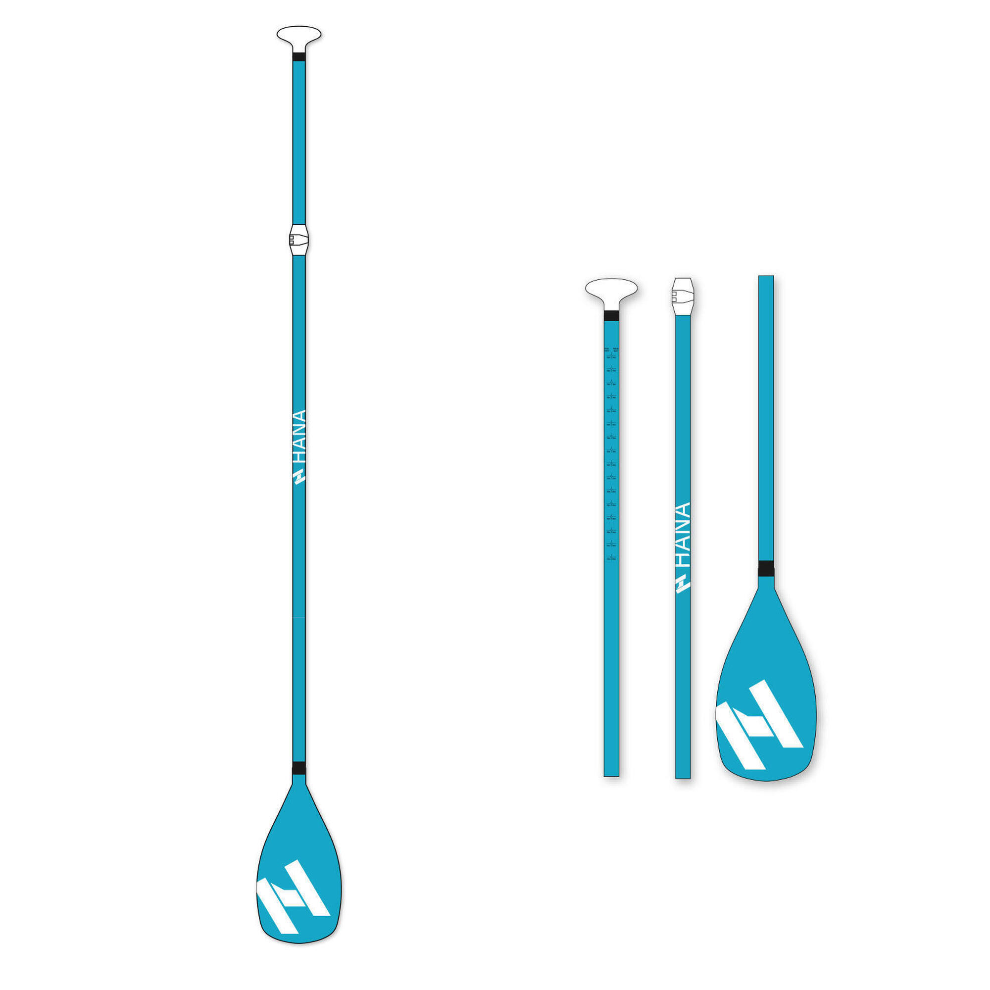 Regulowane wiosło SUP - Niebieskie - 3 części