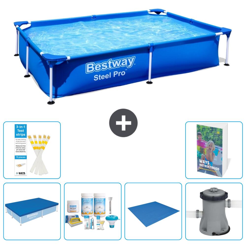 BESTWAY Basen Steel Pro Prostokątny - 221x150x43 cm - 7-częściowy S77