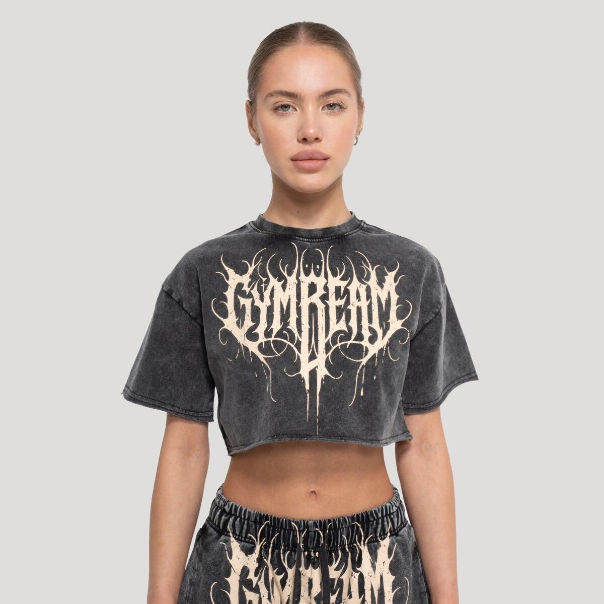 Koszulka damska fitness cropped grafitowa Abyss