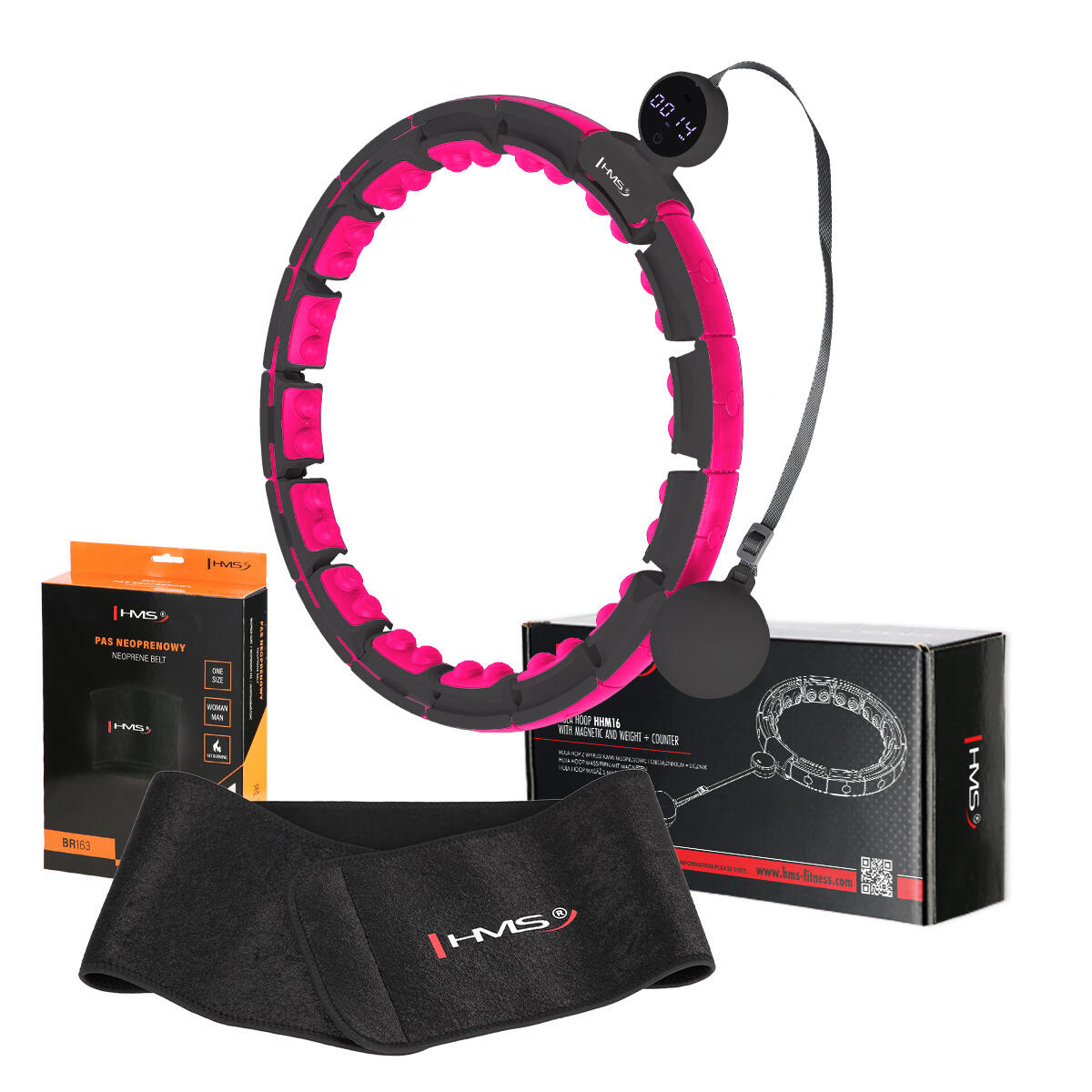 Zestaw Hula Hoop + Pas Odchudzający na Talię - Czarny/Różowy