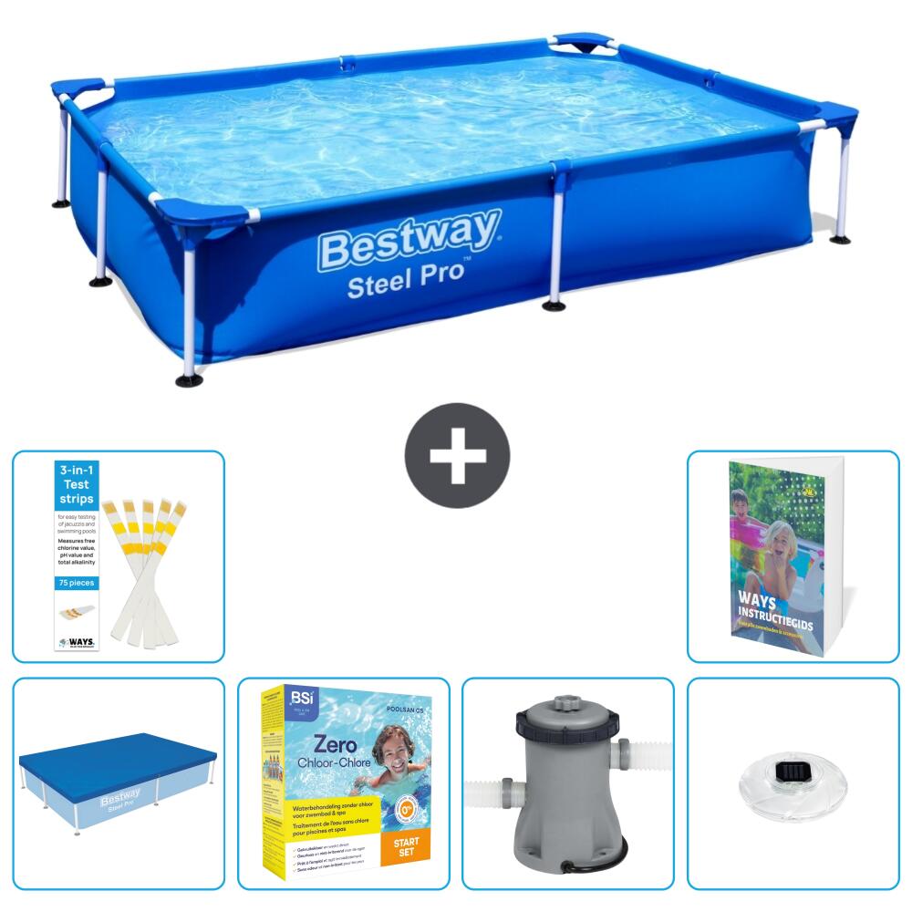 BESTWAY Basen Steel Pro Prostokątny - 221x150x43 cm - 7-częściowy S4