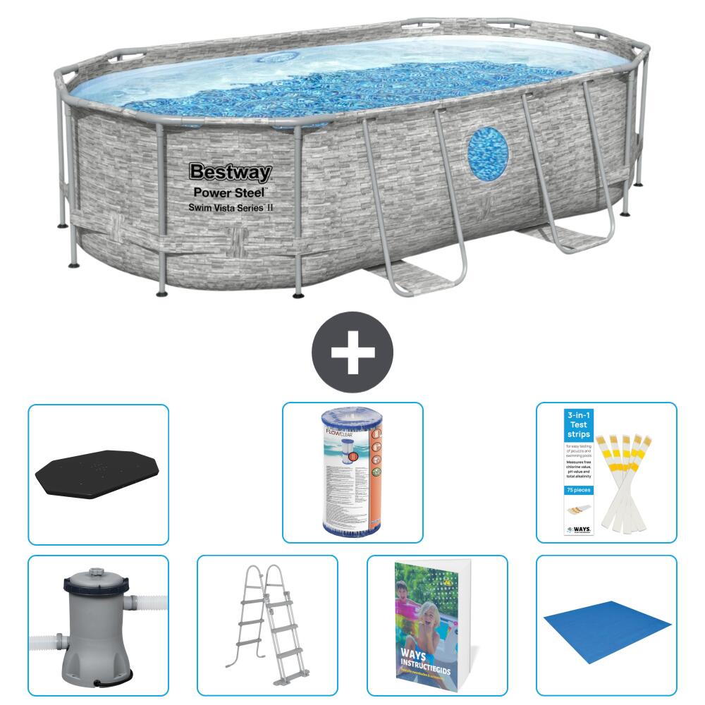 BESTWAY Basen Power Steel Owalny - 427x250x100 cm - 8-częściowy S594