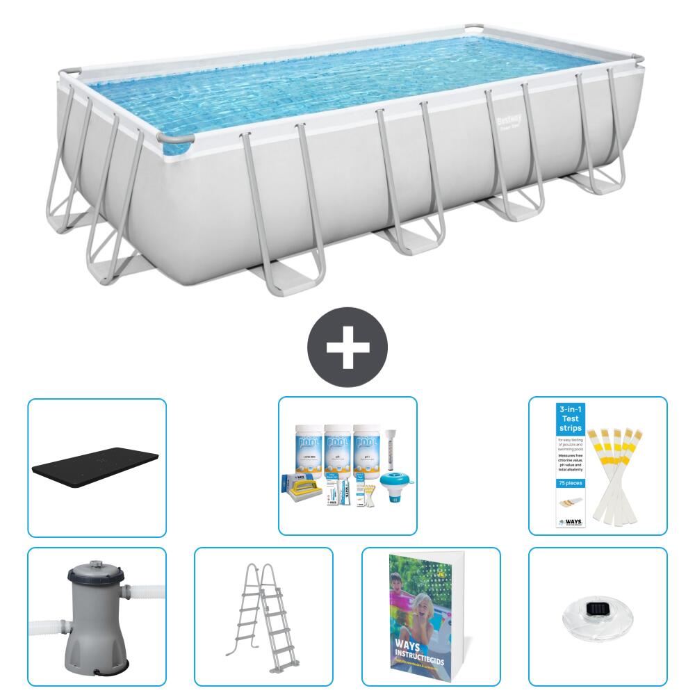 BESTWAY Basen Power Steel Prostokątny - 488x244x122 cm - 8-częściowy S576