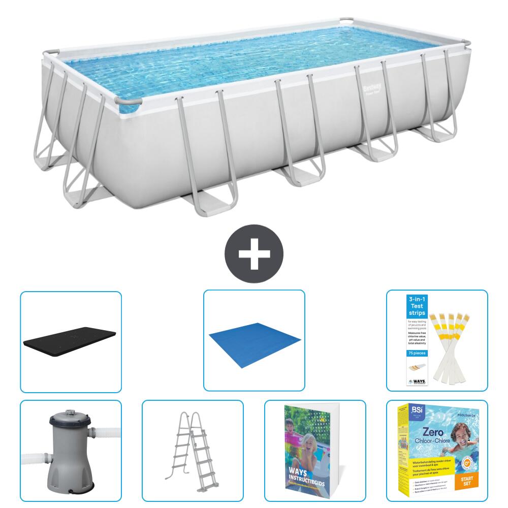BESTWAY Basen Power Steel Prostokątny - 488x244x122 cm - 8-częściowy S546