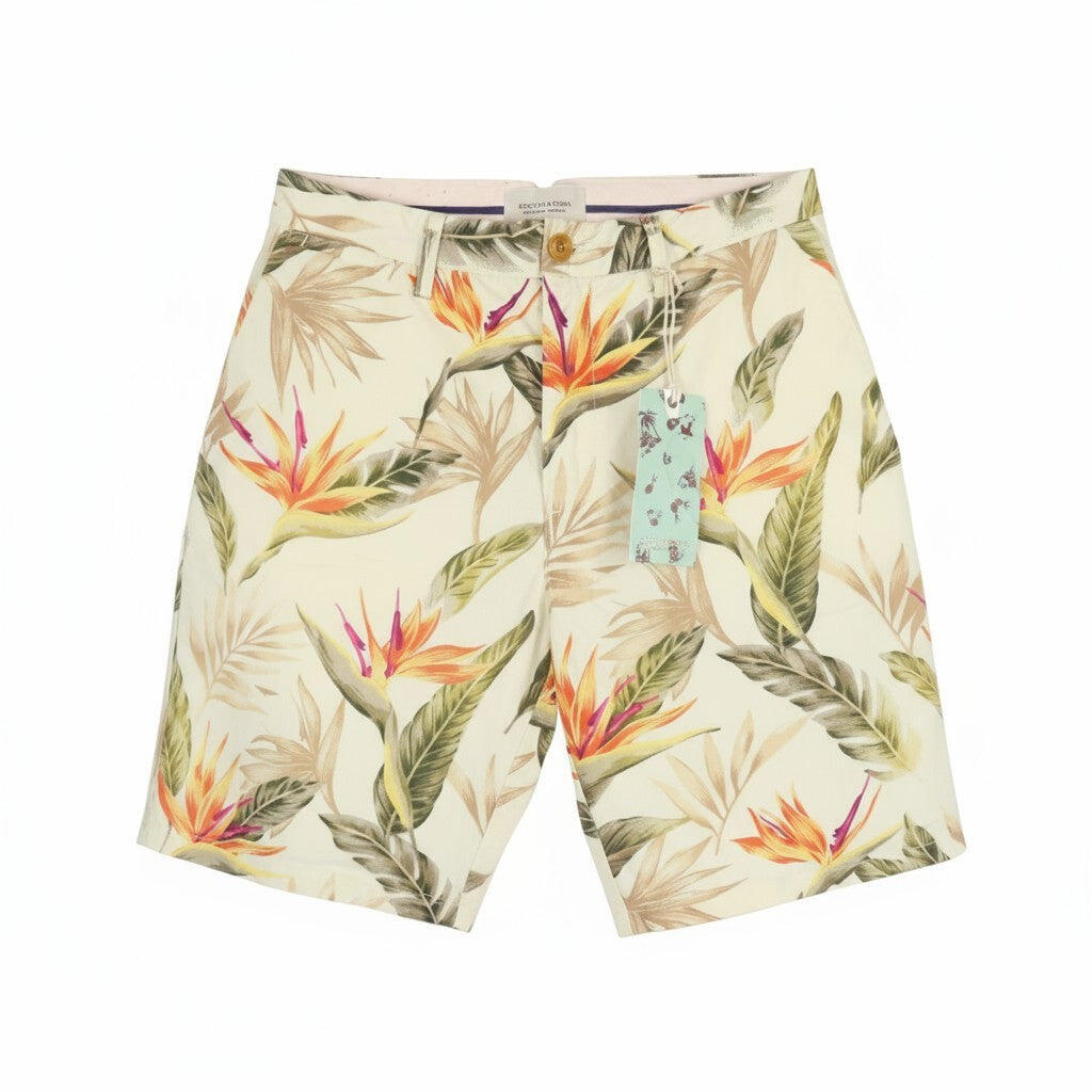 Męskie szorty Scotch & Soda z nadrukiem liści, W32, bawełna, beżowe