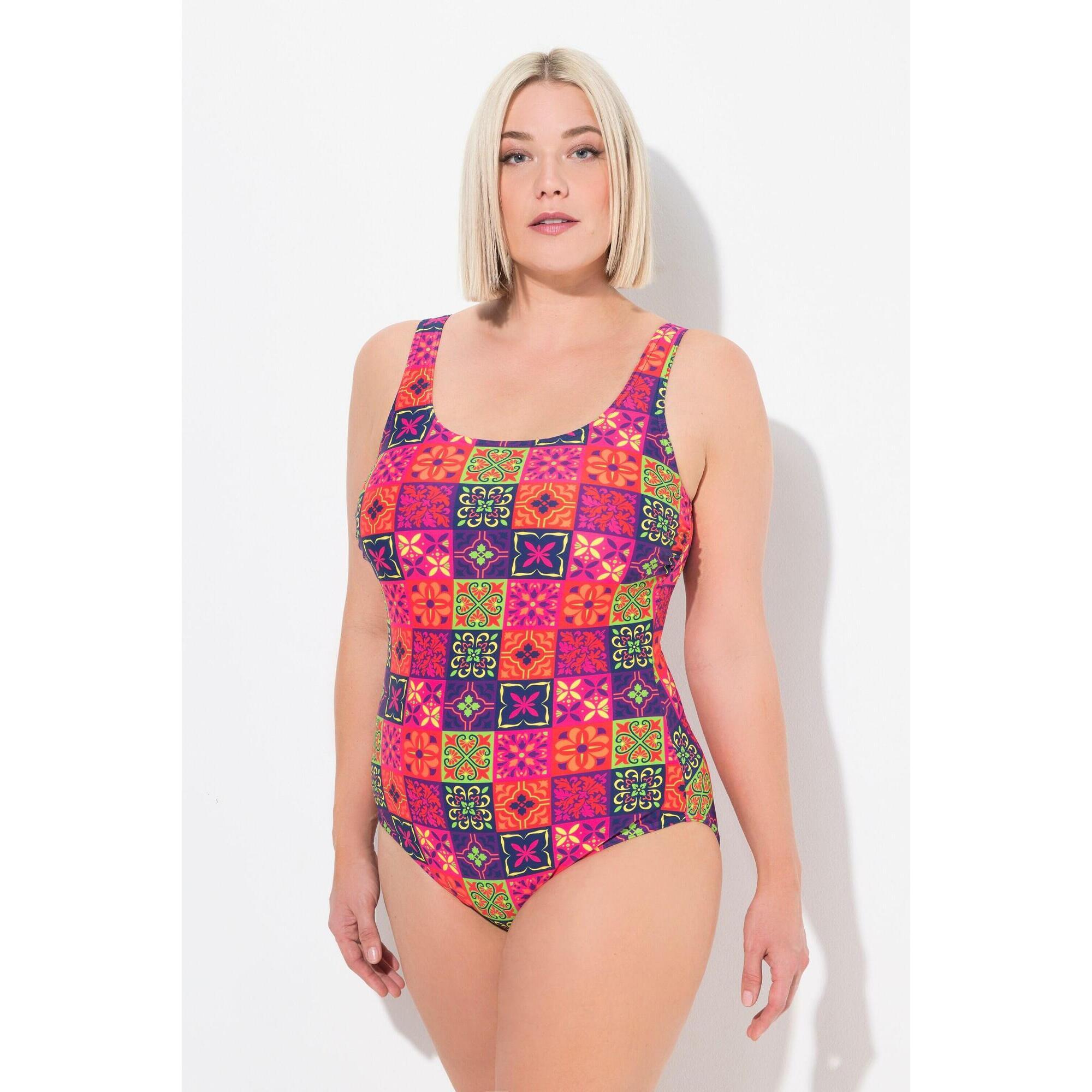 Damskie Strój kąpielowy wzór w płytki bez miękkich miseczek okrągły dekolt