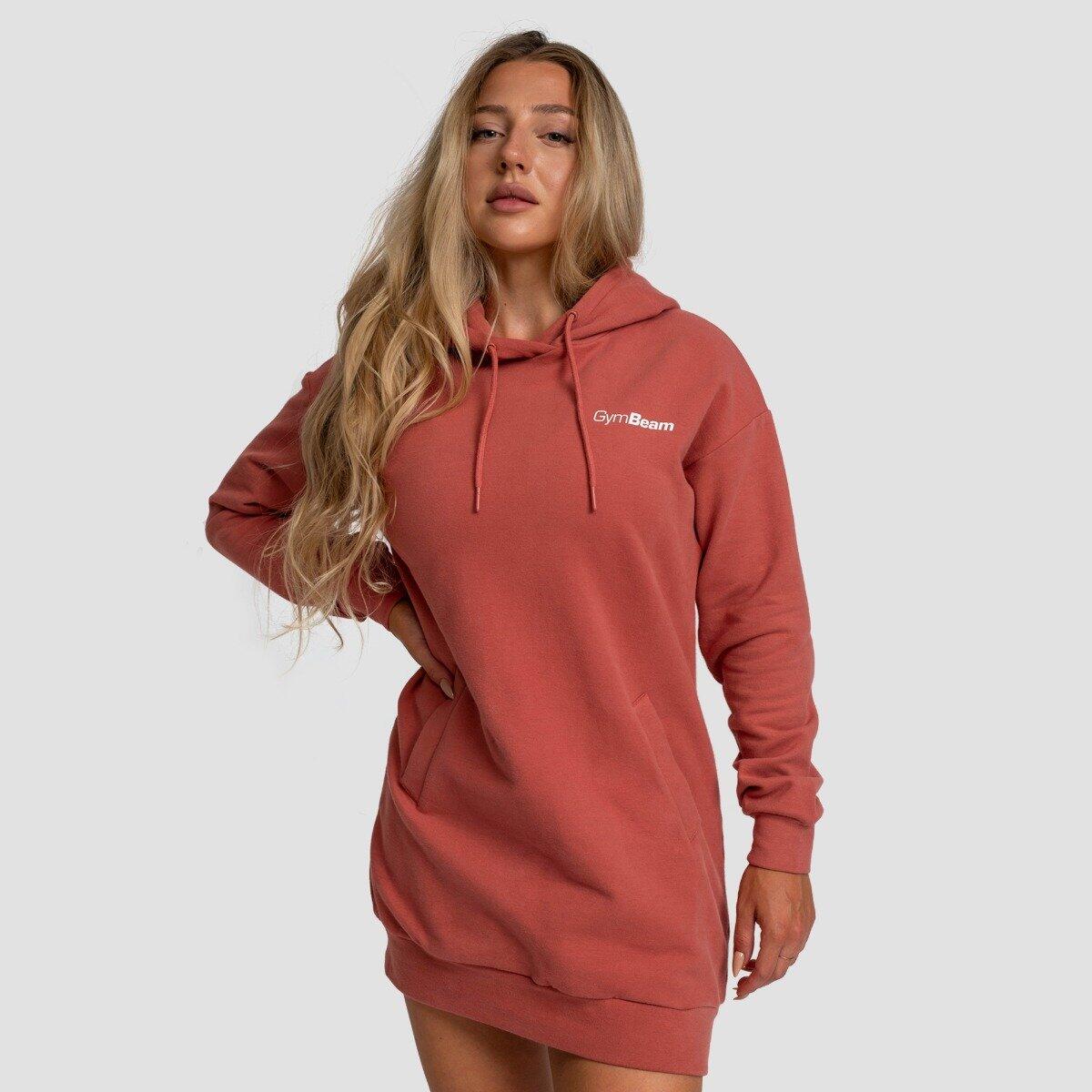 Bluza damska fitness z kapturem długa cynamonowa Limitless Longline