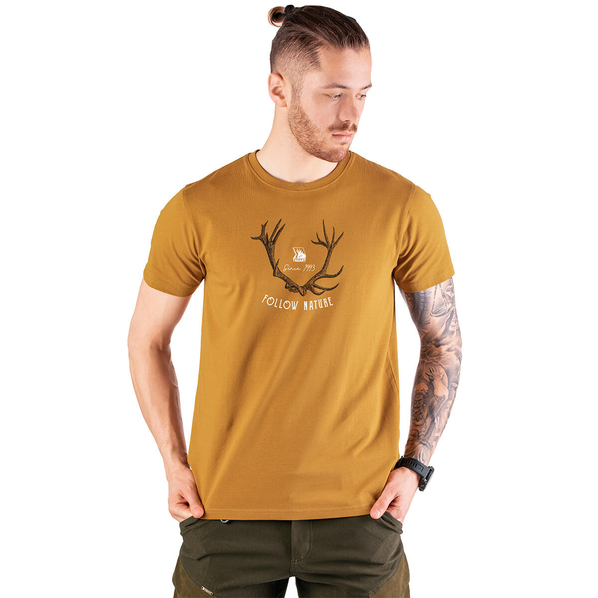 T-shirt myśliwski męski Tagart FNT Antler Honey z nadrukiem
