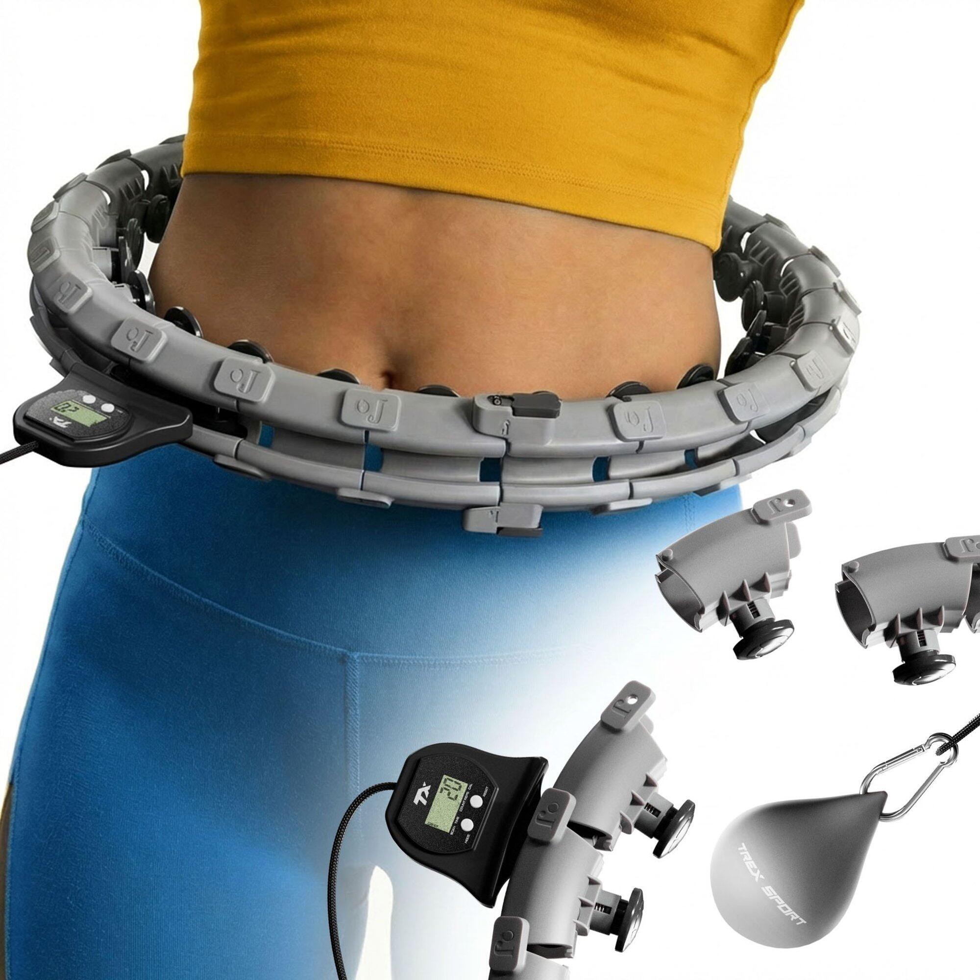 Hula hop z wypustkami Trex Sport obciążenie 400g licznik kalorii szare