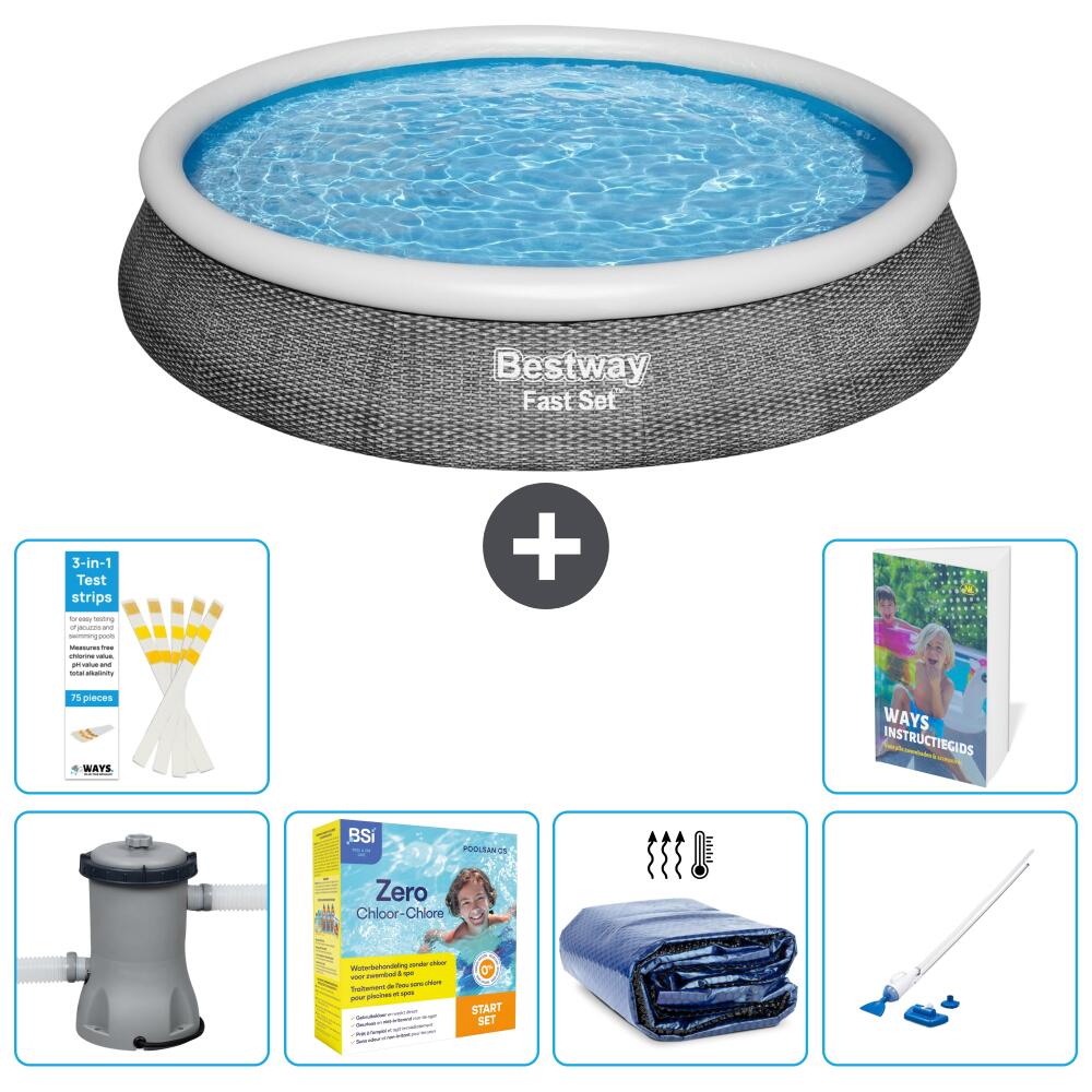 BESTWAY Basen Fast Set Okrągły - 396x84 cm - 7-częściowy S196