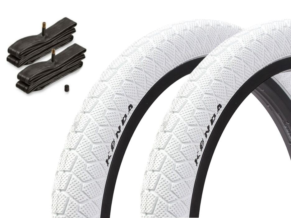 Zestaw opon BMX KENDA 20 cali x 1,95 cala biały + dętka AV