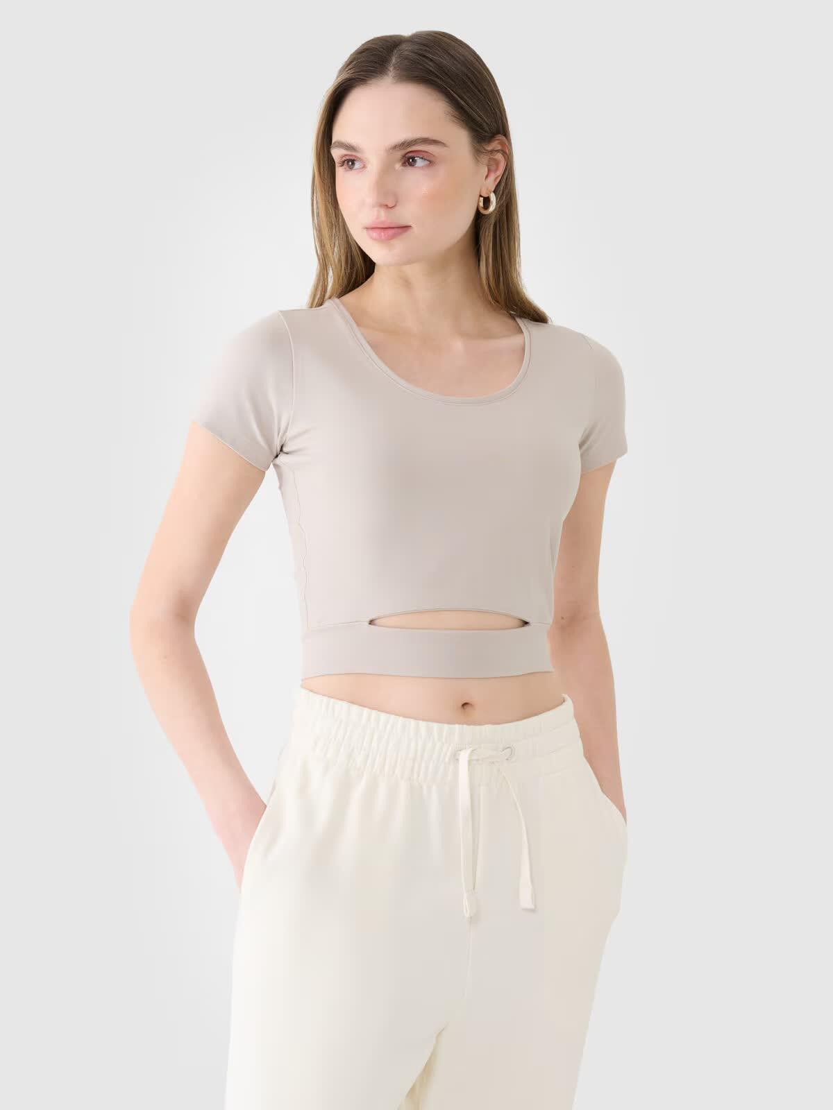 T-shirt crop top gładki damski 4F 4FRSS25TTSHF2695