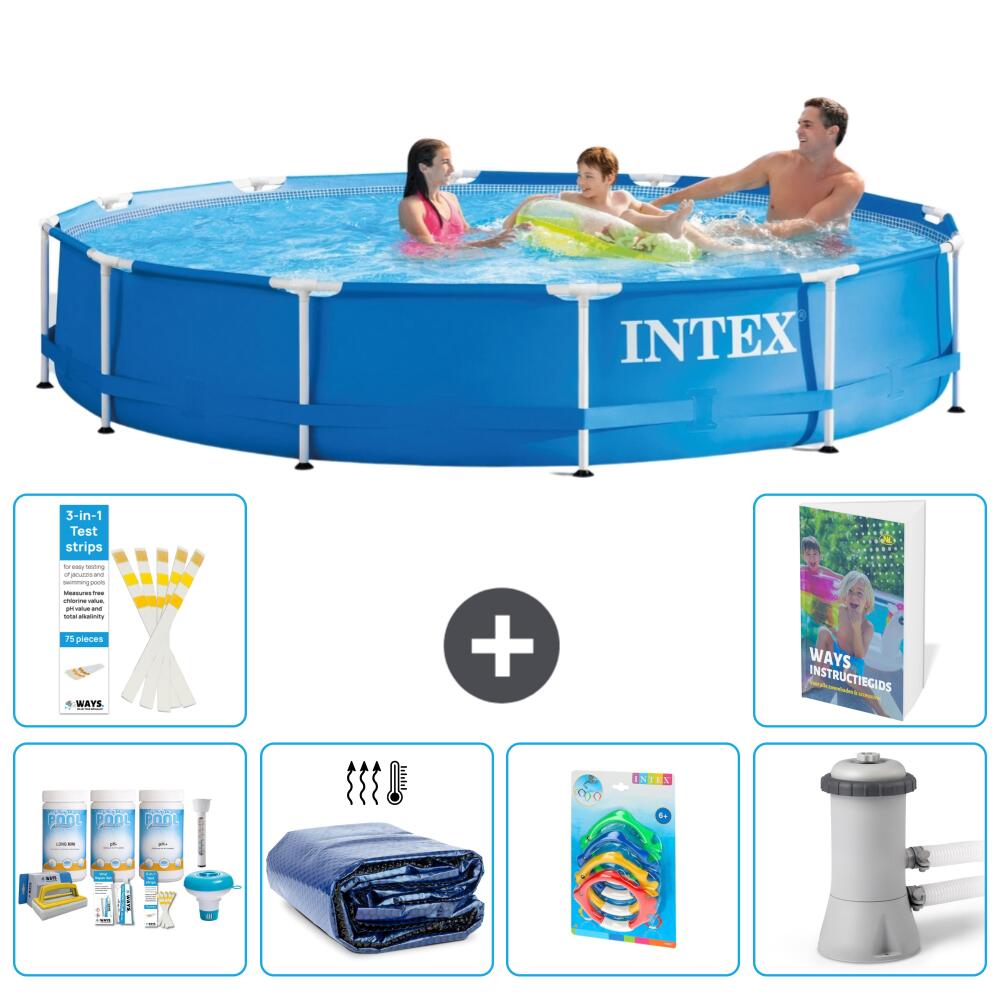 INTEX Basen ze stelażem Okrągły - 366x76 cm - 7-częściowy S108