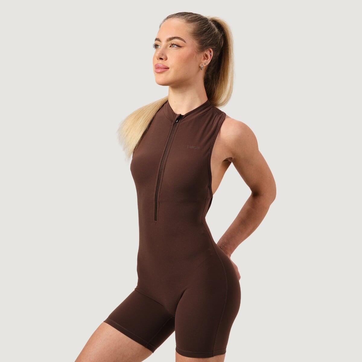 Kombinezon damski fitness z zamkiem bez rękawów Zip-Up NEO Mocha