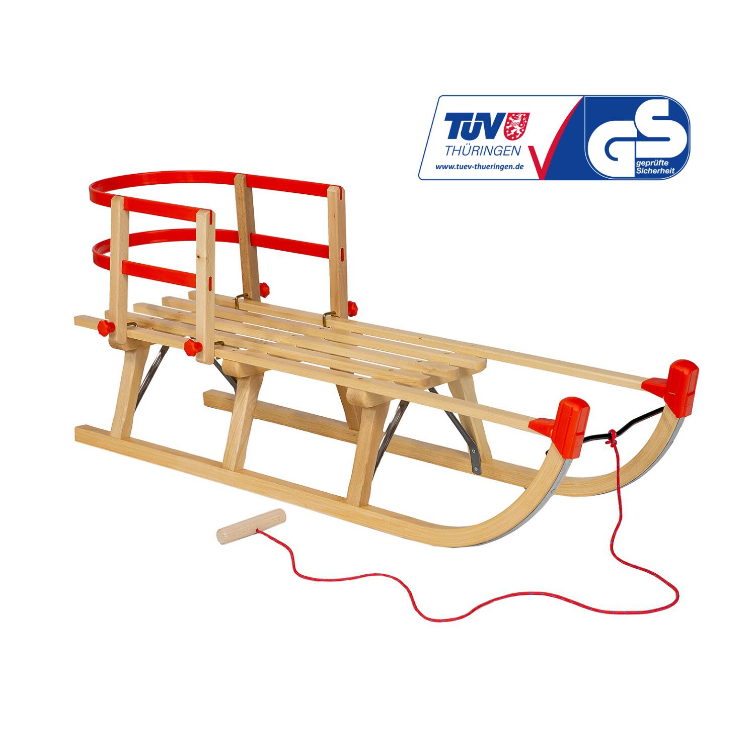 Zestaw sanki drewniane AD324 D110 + AD303 oparcie czerwone + AD300 sznurek
