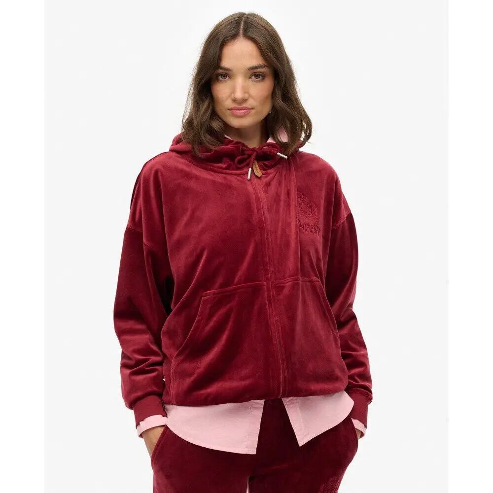 Kurtka dresowa z kapturem, rozpinana, welurowa dla kobiet Superdry Country Club