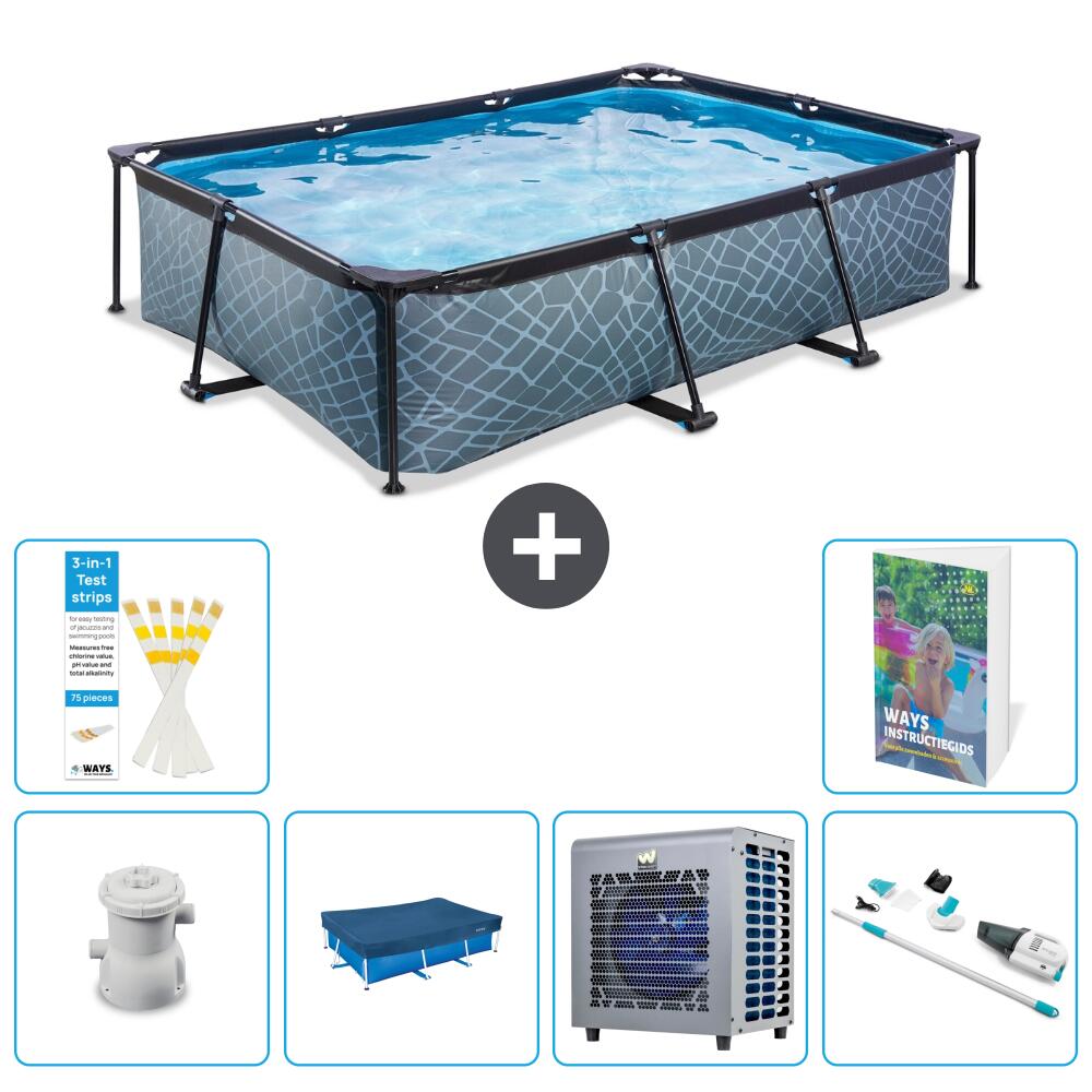 EXIT TOYS Basen Prostokątny - Efekt kamienia - 300x200x65 cm - 7-częściowy S313