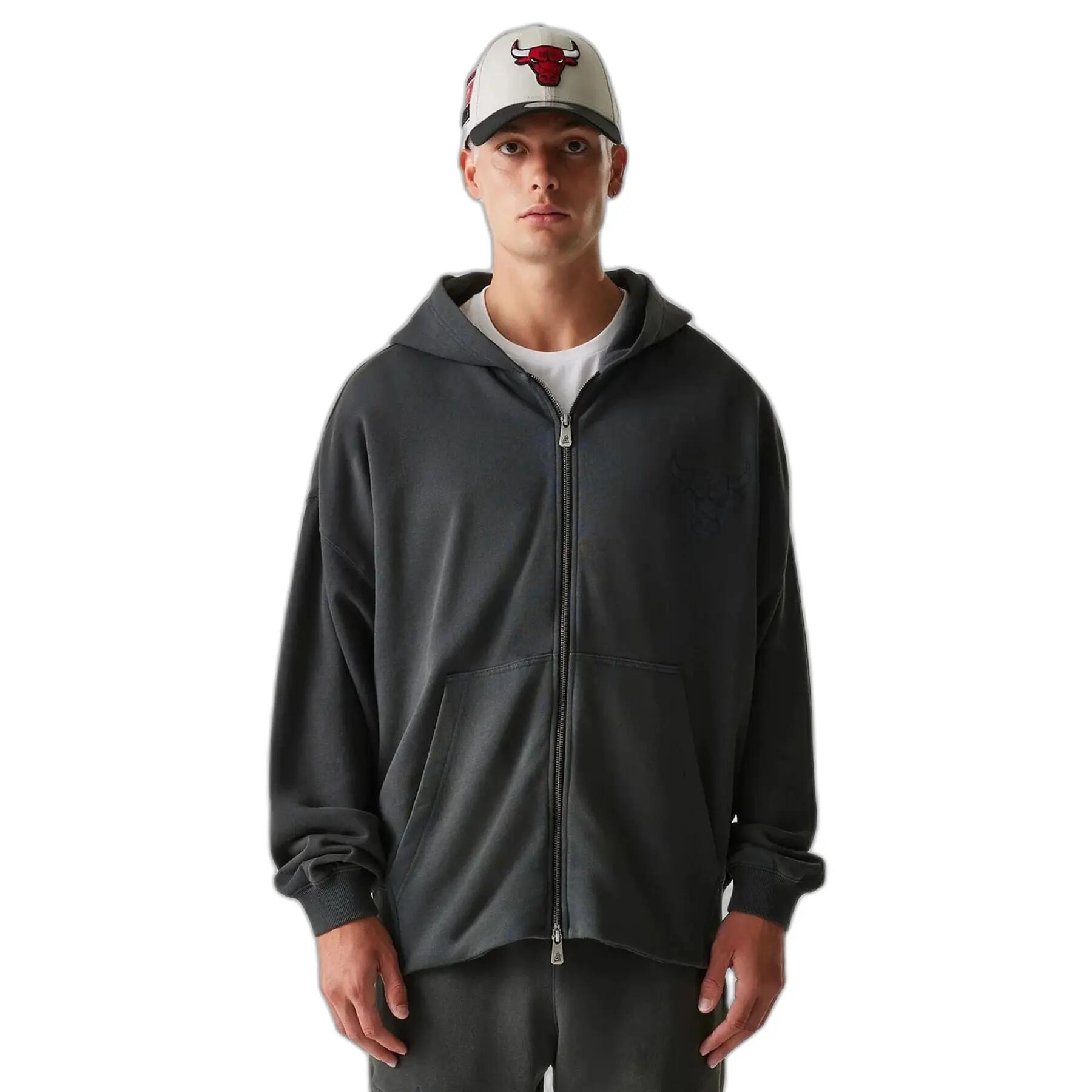 Bluza z kapturem Chicago Bulls z pełnym zamkiem Washed