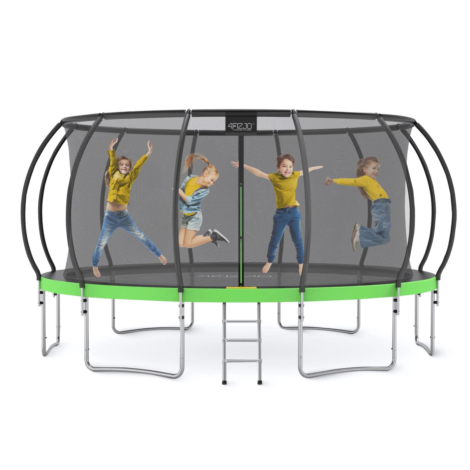 Trampolina ogrodowa dla dzieci 4FIZJO PRO z siatką ochronną 496cm 16FT zielona