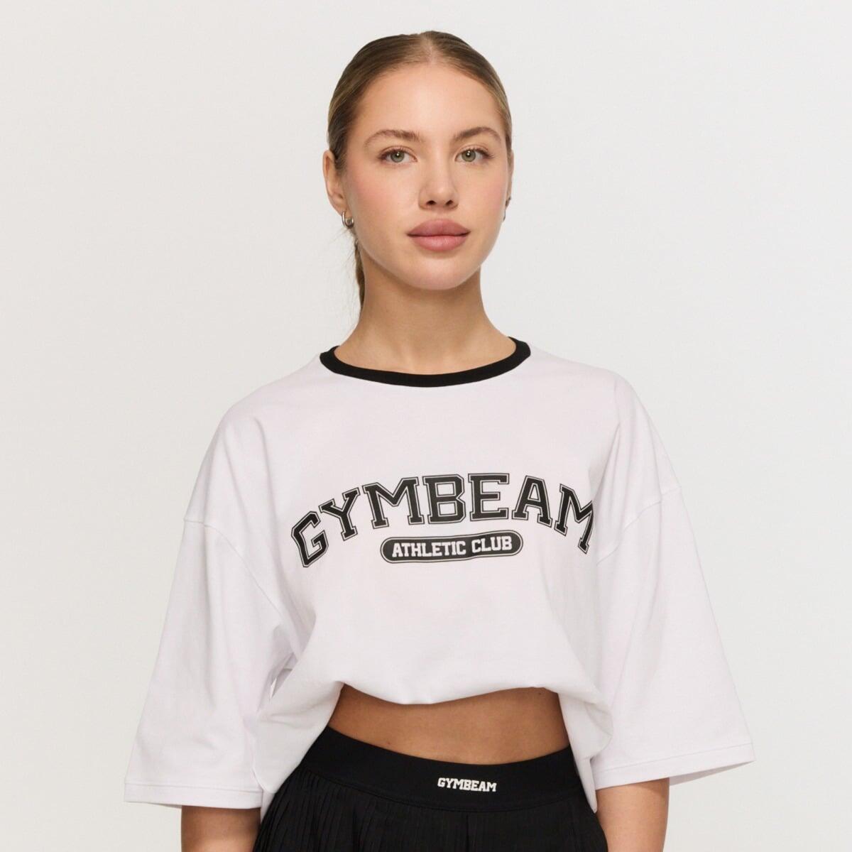 Koszulka damska fitness oversize biała Varsity