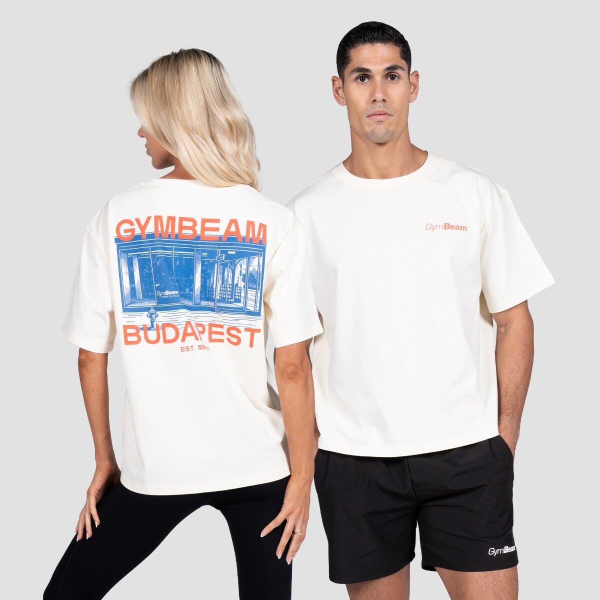 Koszulka unisex fitness oversize kremowa Budapest