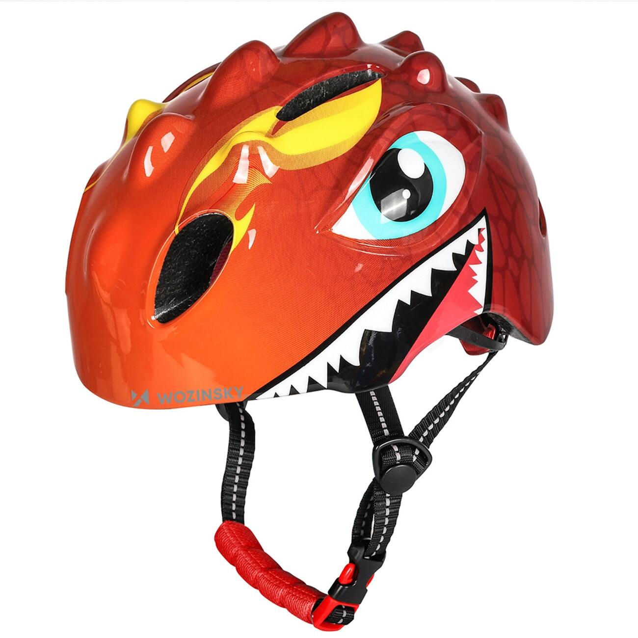 Kask rowerowy dziecięcy Wozinsky smok czerwony lekki regulowany 50-54 cm
